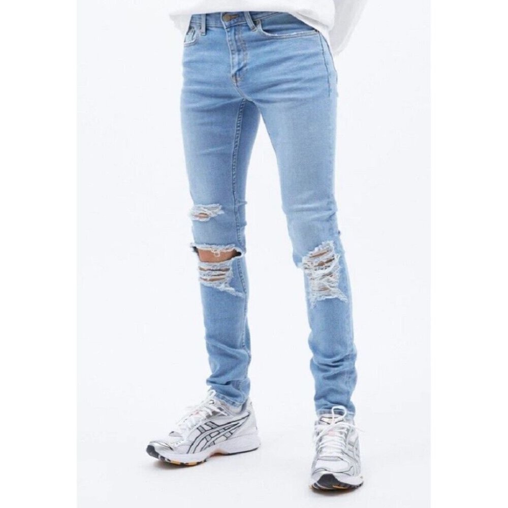 Dr Denim Chase Distressed Skinny Fit Jeans 90’s Light Blue Ripped 28 x 32
